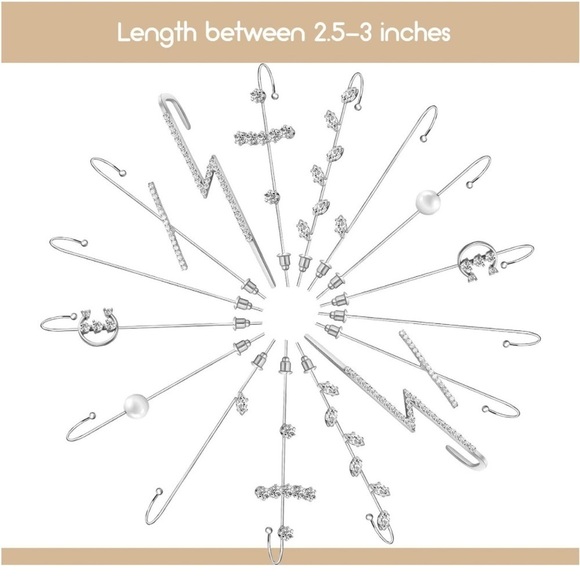 Gold and Silver Cuff Crawler Hook Earrings Set - Picture 7 of 16